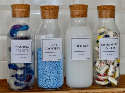 Set Of 4 Laundry Jars Glass Storage Laundry Room Decor With Etsy Uk