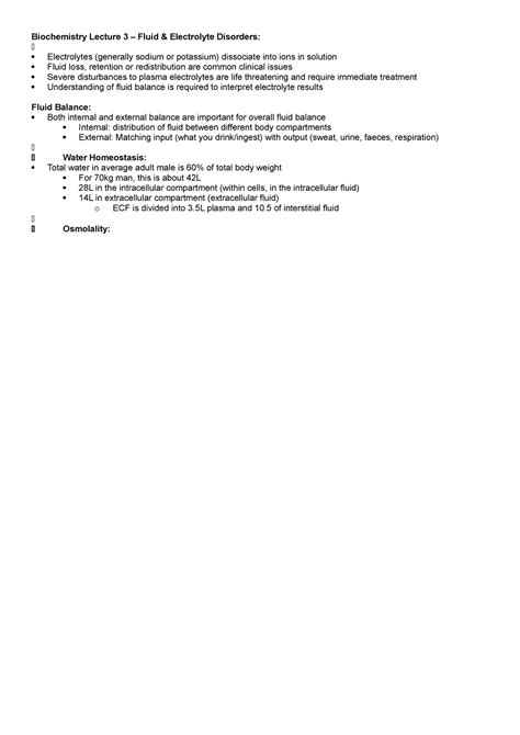 Lecture 3 Biochem Biochemistry Lecture 3 Fluid And Electrolyte