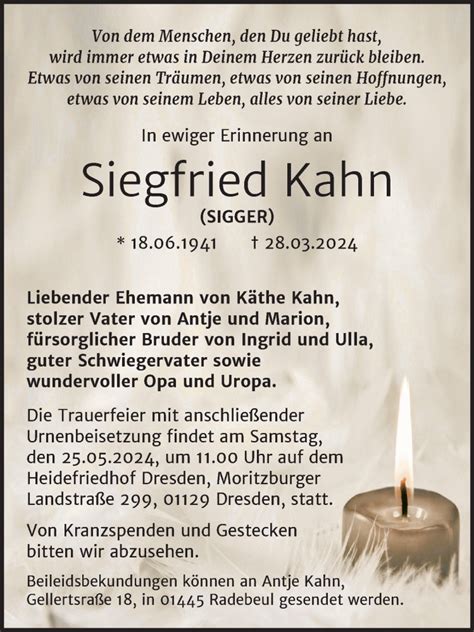 Traueranzeigen Von Siegfried Kahn Abschied Nehmen De