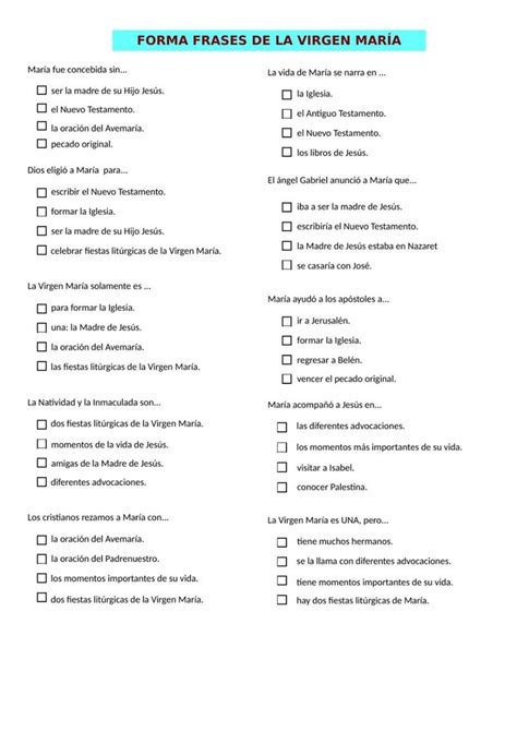 A Spanish Language Checklist With The Words Forma Fase De La Virgin Maria