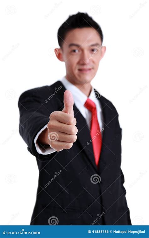 Young Business Man Going Thumb Up Isolated On White Stock Photo