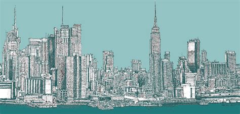 New York city in blue-green Drawing by Building Art - Fine Art America