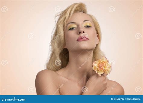 Beauty Blonde Girl With Flower Stock Image Image Of Adult Holding