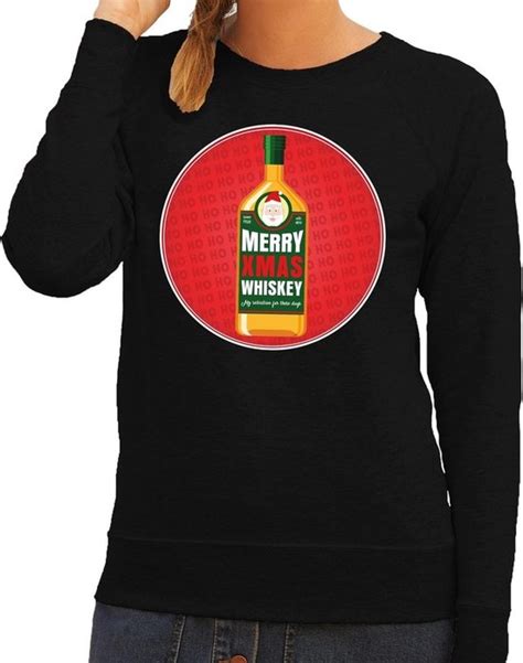 Foute Kersttrui Sweater Merry Chrismas Whiskey Zwart Voor Dames