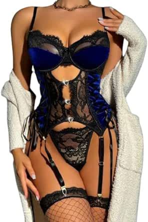 A 4 Piece Lingerie Set For Women With Fishnet Stockings One Size Multicolour 4 Buy Online