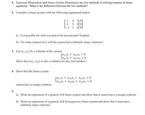 Solved 1 Gaussian Elimination And Gauss Jordan Elimination