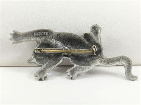 Vintage Jj Cat Brooch Pin Pewter Jonette Jewelry Circa Etsy