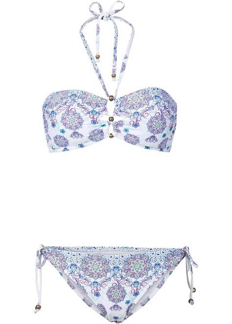 Schöner Bandeau Bikini mit knapper Bikinihose weiß blau