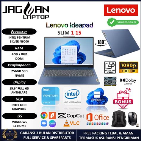 Jual Laptop Lenovo Ideapad Slim 1 15 Intel Pentium Silver N6000 8gb