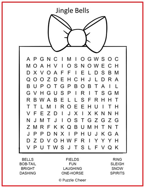 Jingle Bells Word Search Puzzle Cheer