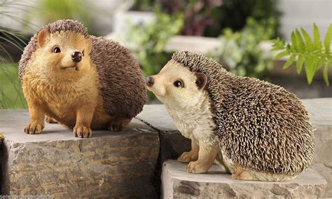 Set Of 2 Hedgehog Garden Figurines Poly Resin With Textural Detailing