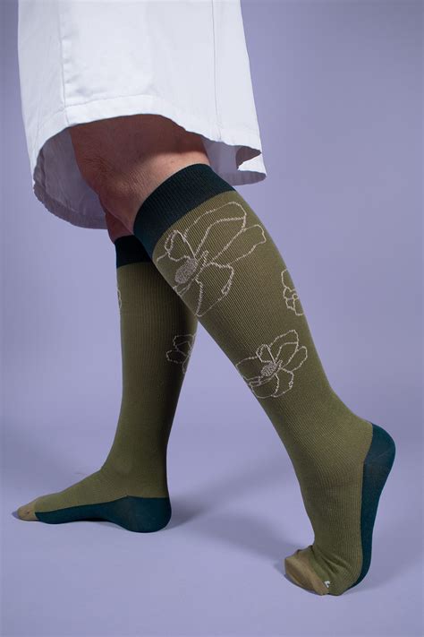 Chaussettes De Contention Coton Bio Peony Verte Poussi Reux Mollet Large