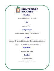 Fortuna Robert Unidad Actividad Tipos De Trabajos Acad Micos Pdf