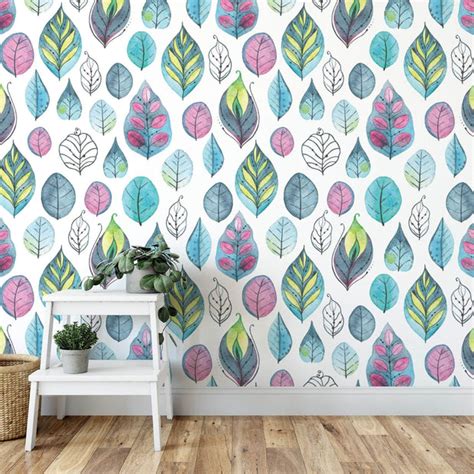 Bright Oversized Leaves Peel And Stick Wallpaper Muse Wall Studio