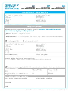 Fillable Online Termination Of Pregnancy Referral Form Fax Email Print