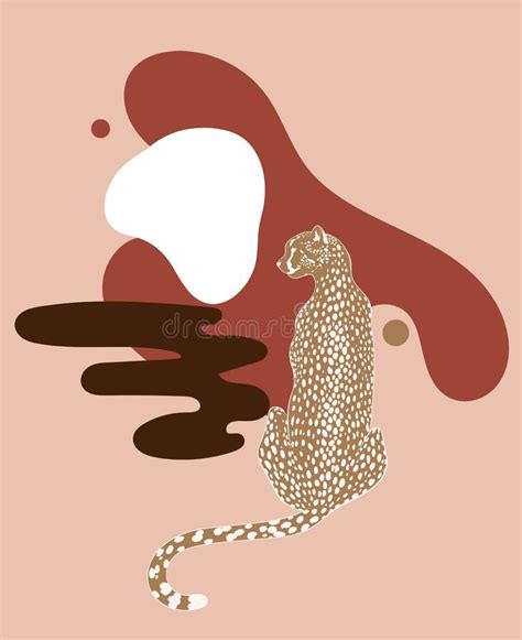 Vector Hand Drawn Abstract Minimalistic Illustration Of Sitting Cheetah