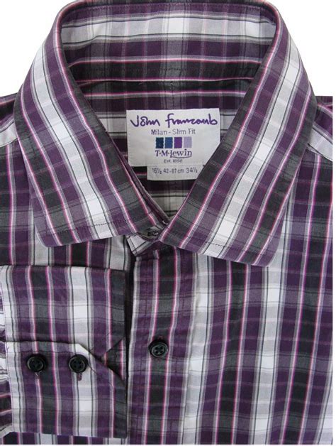 John Francomb Tm Lewin Shirt Mens 16 M Purple Black White Check Milan