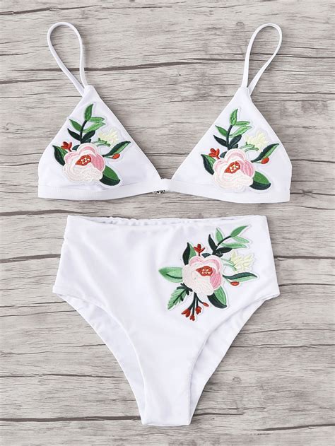 Embroidered Flower Bikini Set Flower Bikini Embroidered Flowers Bikinis