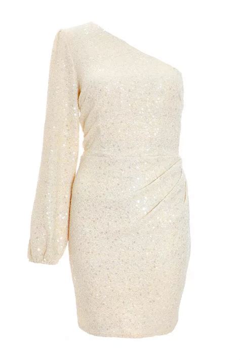 White Sequin One Shoulder Mini Dress Quiz Clothing