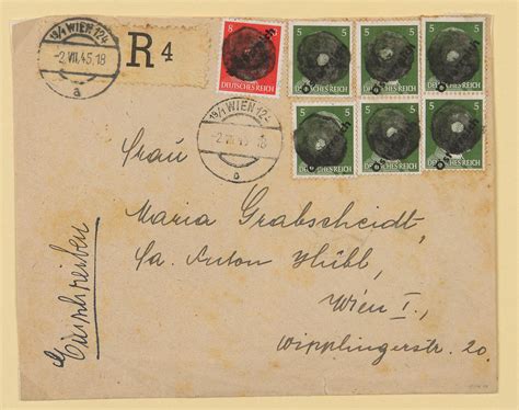 Poststück Österreich 2 VII 1945 Einschreibe Ersttag Briefmarken