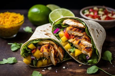 Premium Photo Grilled Chicken And Mango Salsa Wrap