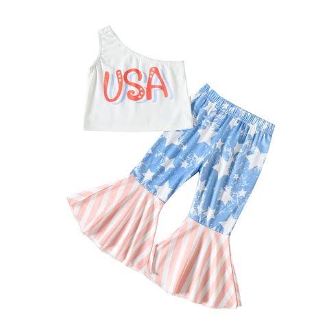 Fesfesfes Kids 4th Of July Outfit 2pcs Clothes Sets 4th Of July Striped