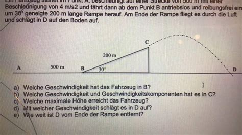 Physik Aufgabe Zur Mechanik Kinematik Schiefe Ebene Schiefer Wurf