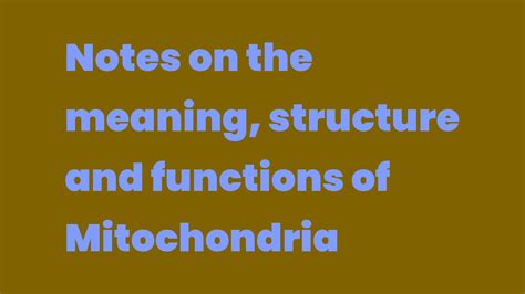 Notes On The Meaning Structure And Functions Of Mitochondria Write A