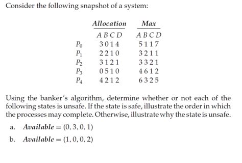 Solved Consider Following Snapshot System Allocation Max Abcd Abcd