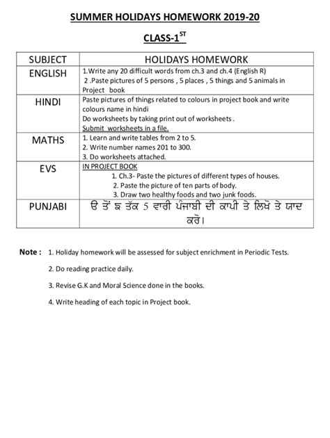 Fillable Online NDMC Class 1 EVS Summer Vacation Holiday Homework In