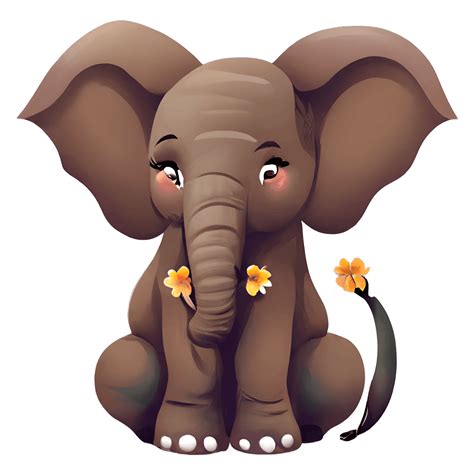 Adorable Baby Elephant Sitting Down With A Flower Creative Fabrica