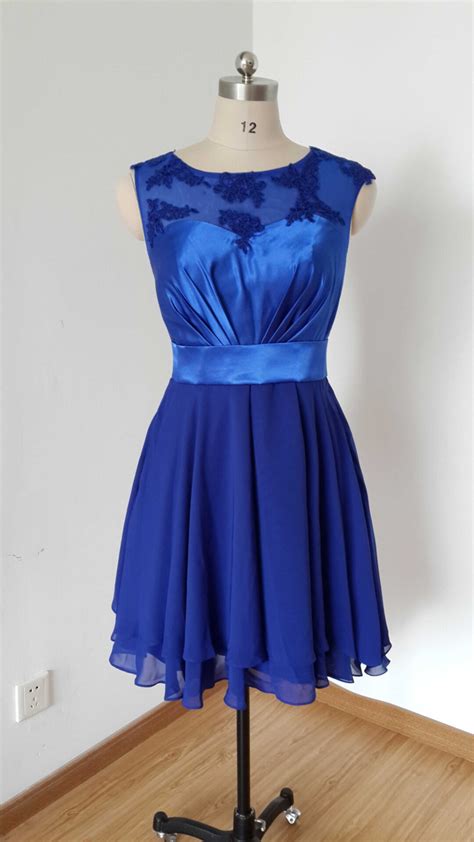 Scoop Royal Blue Lace Chiffon Short Bridesmaid Dress 2 Tiers Skirt Etsy