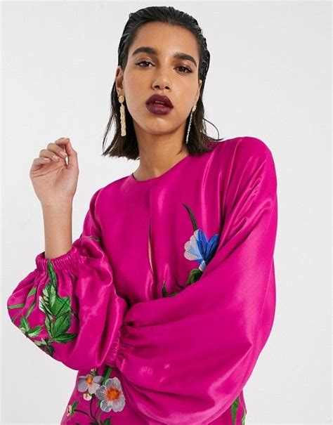 Asos Edition Floral Embroidered Belted Midi Dress In Satin Asos Asos Belted Midi Dress Dress