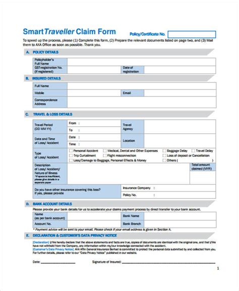 Free Claim Form Examples In Pdf Excel Ms Word