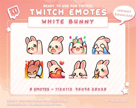 White Bunny Emotes For Twitch Discord Youtube Cute Emotes Streamer