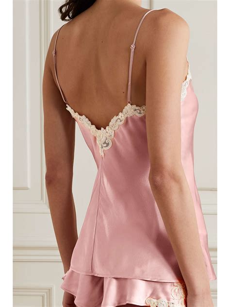 LA PERLA Maison Embroidered Lace Trimmed Silk Blend Satin Camisole