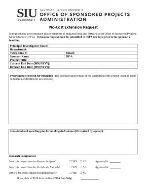 Fillable Online Ospa Siu No Cost Extension Request Form SIU Office Of