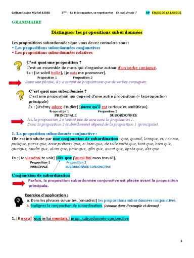 Analyse Des Propositions Subordonn Es Relative Conjonctive Et