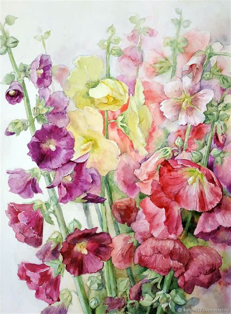 Мальвы Roses, Painting, Art, Flowers, Art Background, Pink, Rose ...