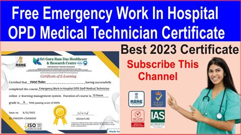 Free Hospital Opd Medical Technician Certificate Course 2023 Free