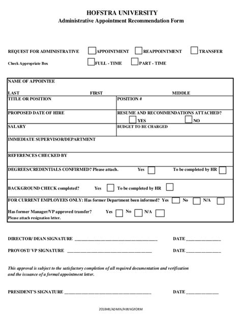 Fillable Online Administrative Appointment Recommendation Form