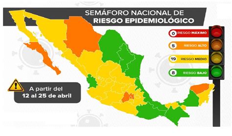 Semáforo epidemiológico en México con 8 estados en verde