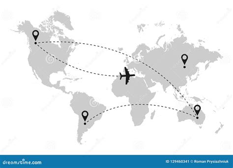 Rota De Voo Do Avião No Mapa Do Mundo Linha Pontilhada Trajeto E