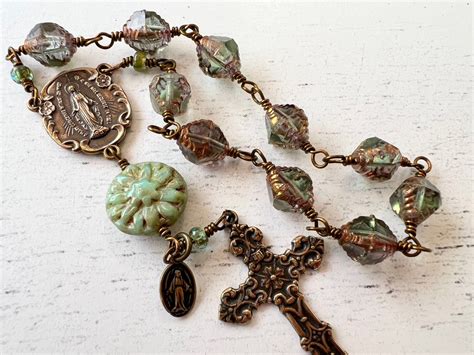 Miraculous Medal Hand Wire Wrapped Decade Rustic Rosary Etsy