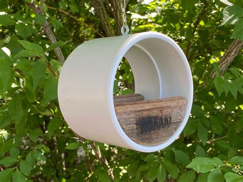 Modern Bird Feeder Birdfeeder White Tube W Reclaimed Etsy