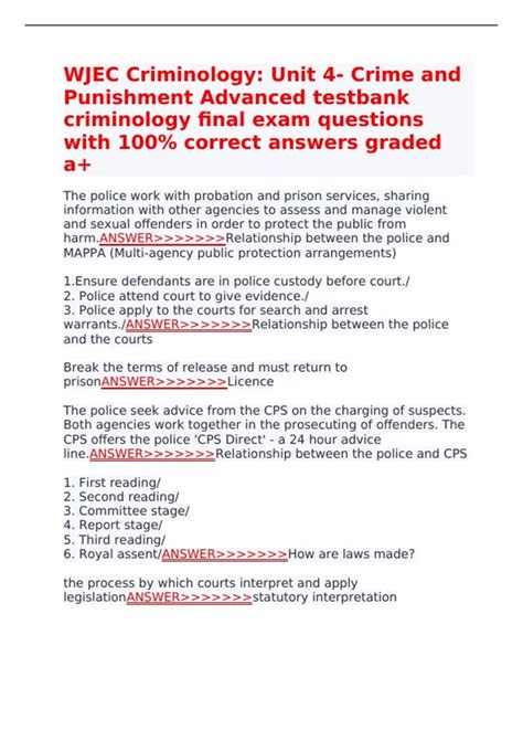 Wjec Criminology Unit 4 Crime And Punishment Advanced Testbank Criminology Final Exam