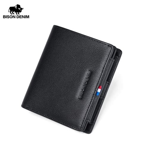 Bison Denim Genuine Leather Wallet Men Trifold Short Wallet With Coin