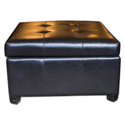 Black Leather Ottoman w/ Storage - AptDeco