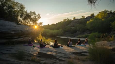 yoga   river  sunset premium ai generated image
