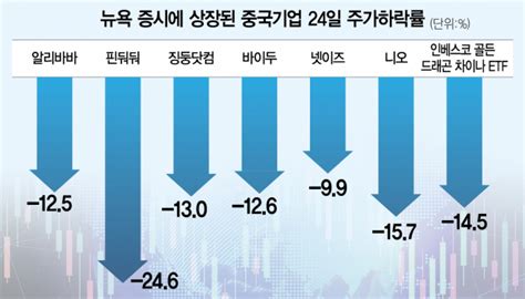 美 상장 中 5대 빅테크 시총 하루새 75조 증발 미국 증시 앤톡